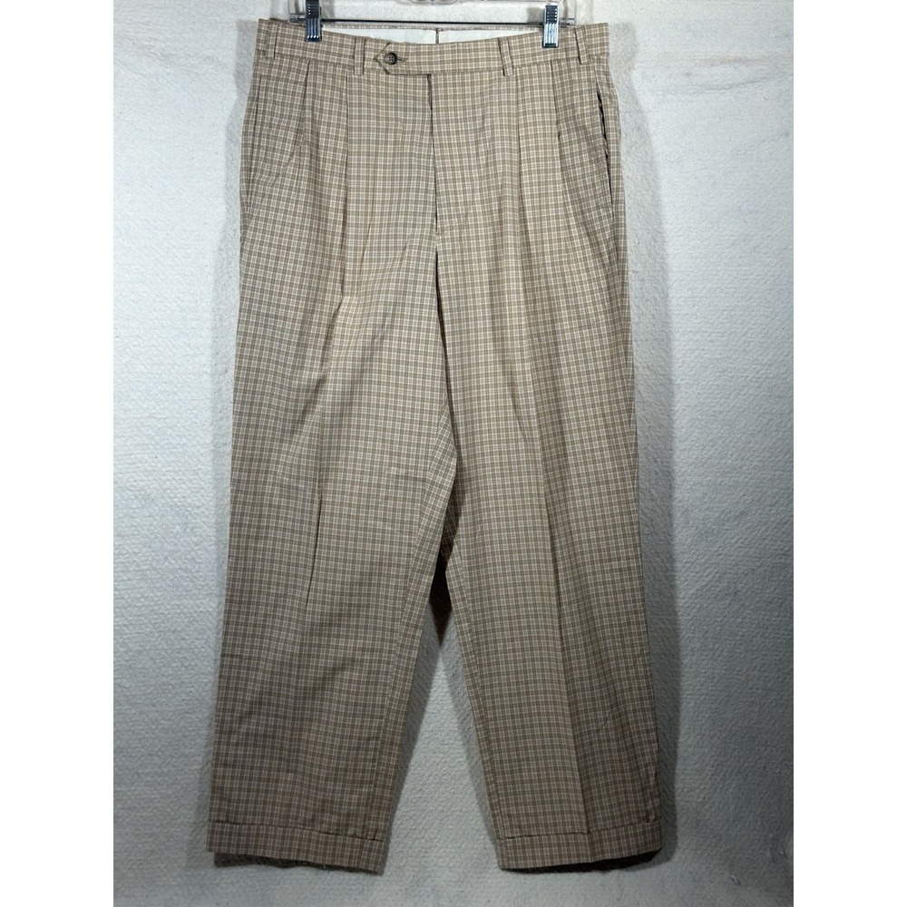 Brooks Brothers Mens 34 Pleated Plaid Dress Pants Vintage Classic Preppy
